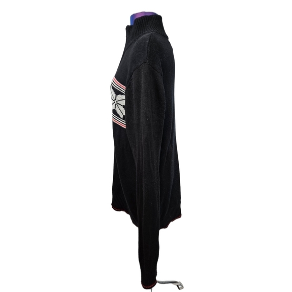 Eddie Bauer Black Nordic Snowflake Fair Isle 1/4 Zip Mock Neck Sweater Large O48 - Picture 5 of 10